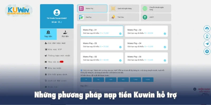 Những phương pháp nạp tiền Kuwin hỗ trợ